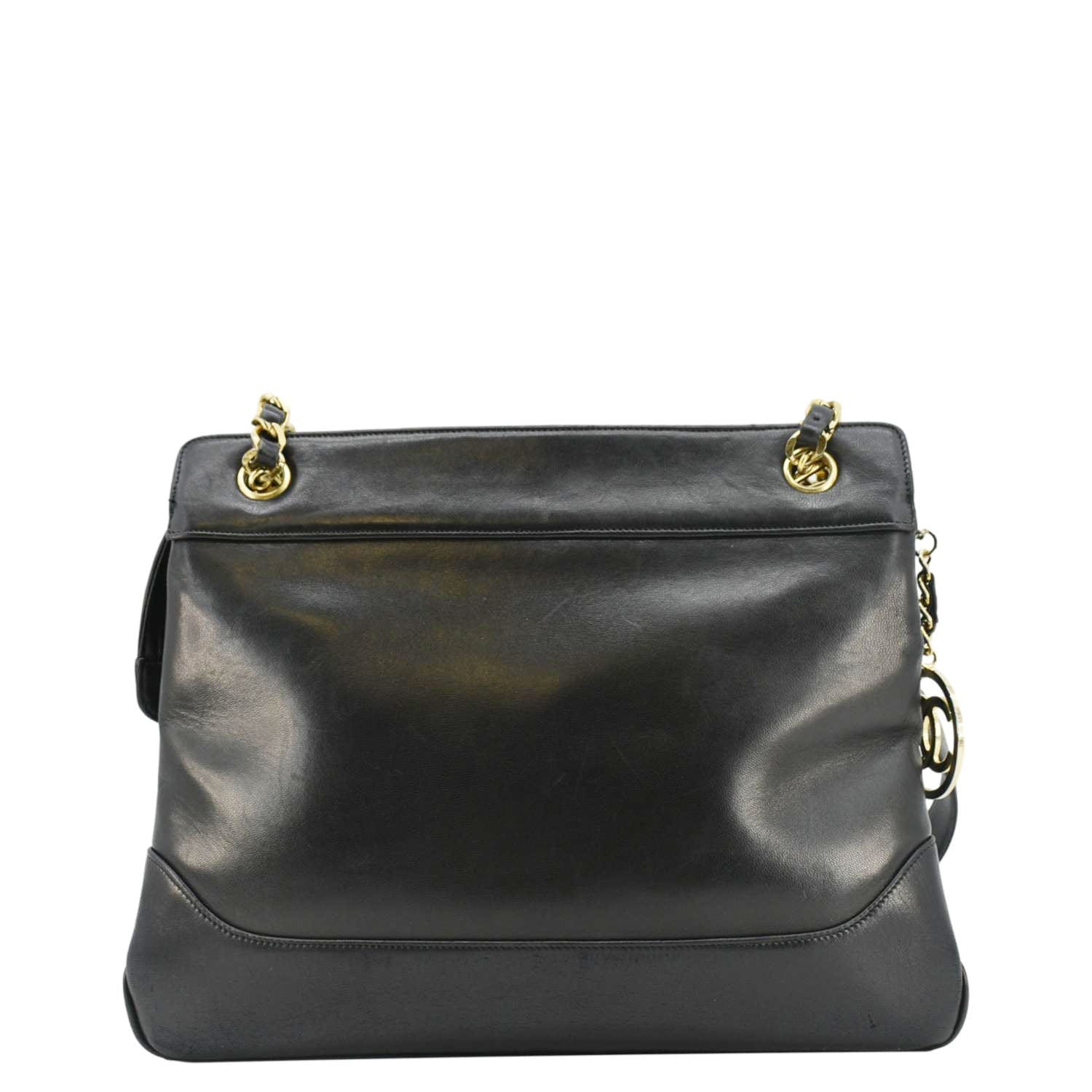 Chanel  CC Lambskin Leather Chain Shopping Tote Bag Black