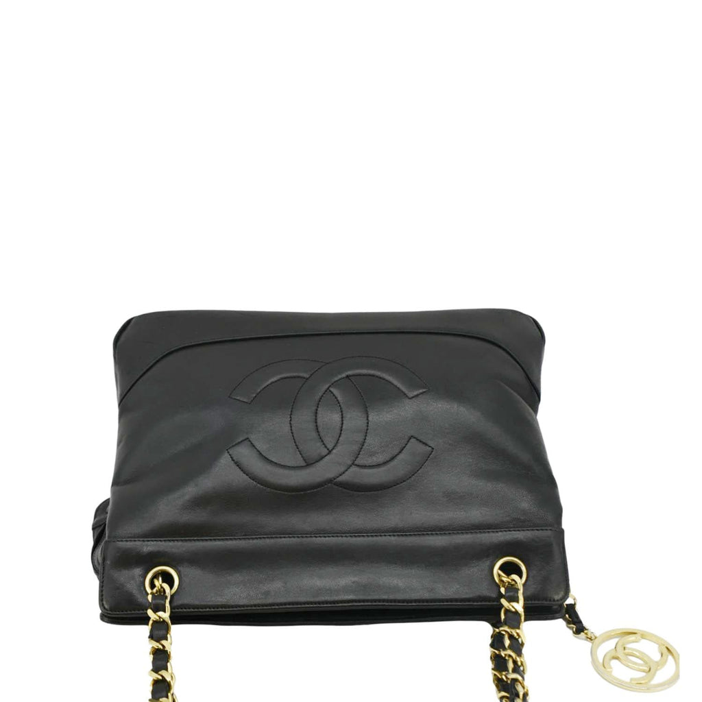 Chanel  CC Lambskin Leather Chain Shopping Tote Bag Black