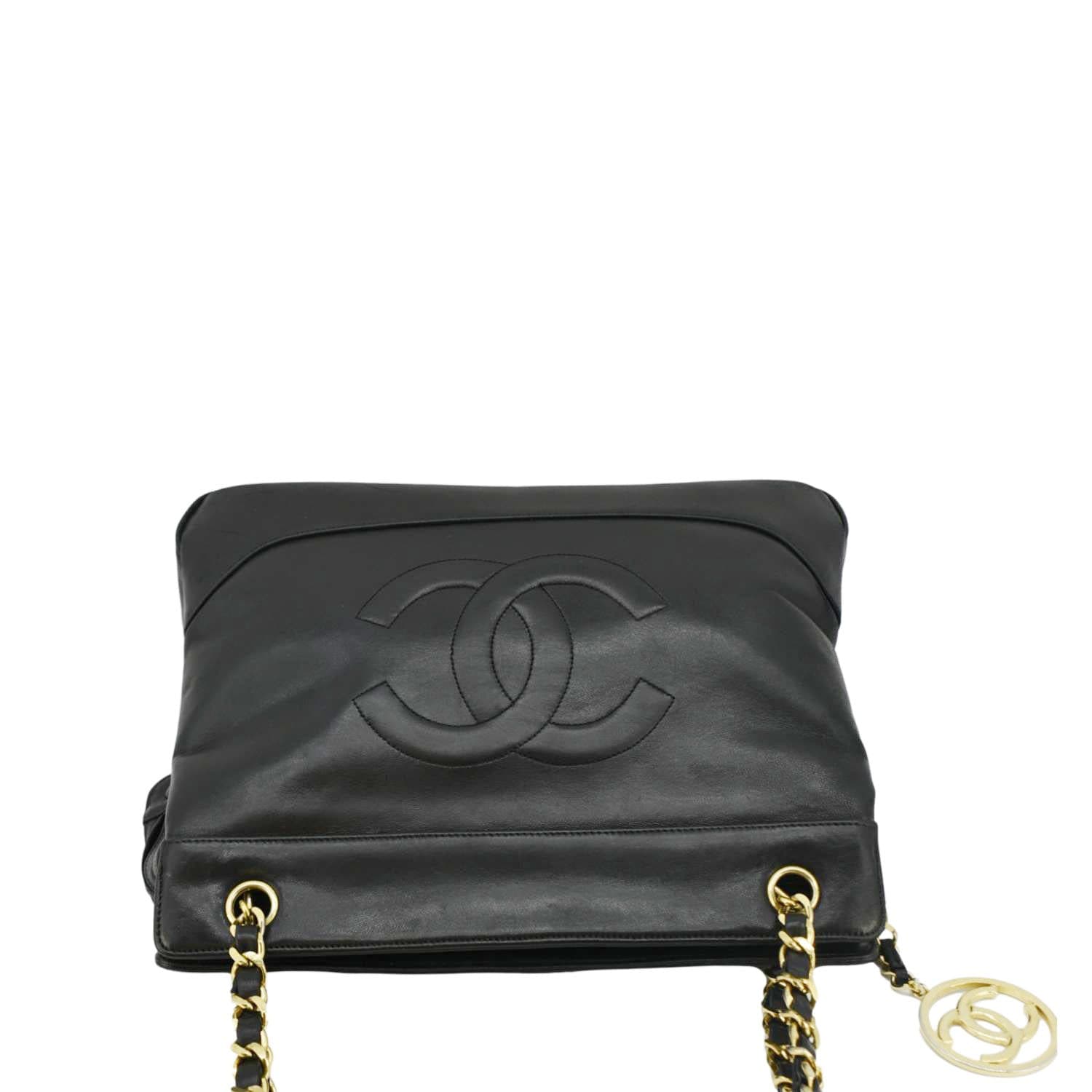 Chanel  CC Lambskin Leather Chain Shopping Tote Bag Black