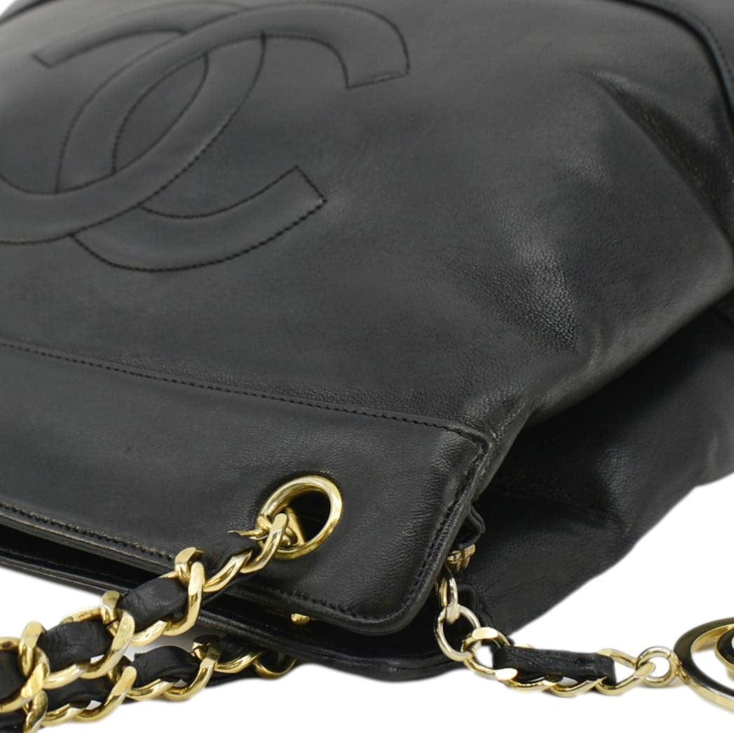 Chanel  CC Lambskin Leather Chain Shopping Tote Bag Black