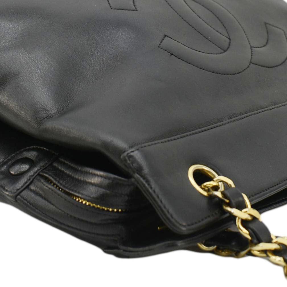 Chanel  CC Lambskin Leather Chain Shopping Tote Bag Black