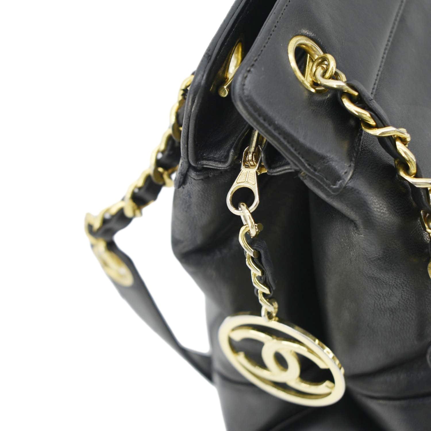 Chanel  CC Lambskin Leather Chain Shopping Tote Bag Black