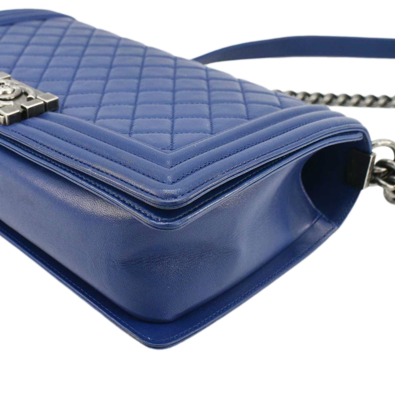 Chanel Boy Flap Calf Leather Crossbody Bag Blue