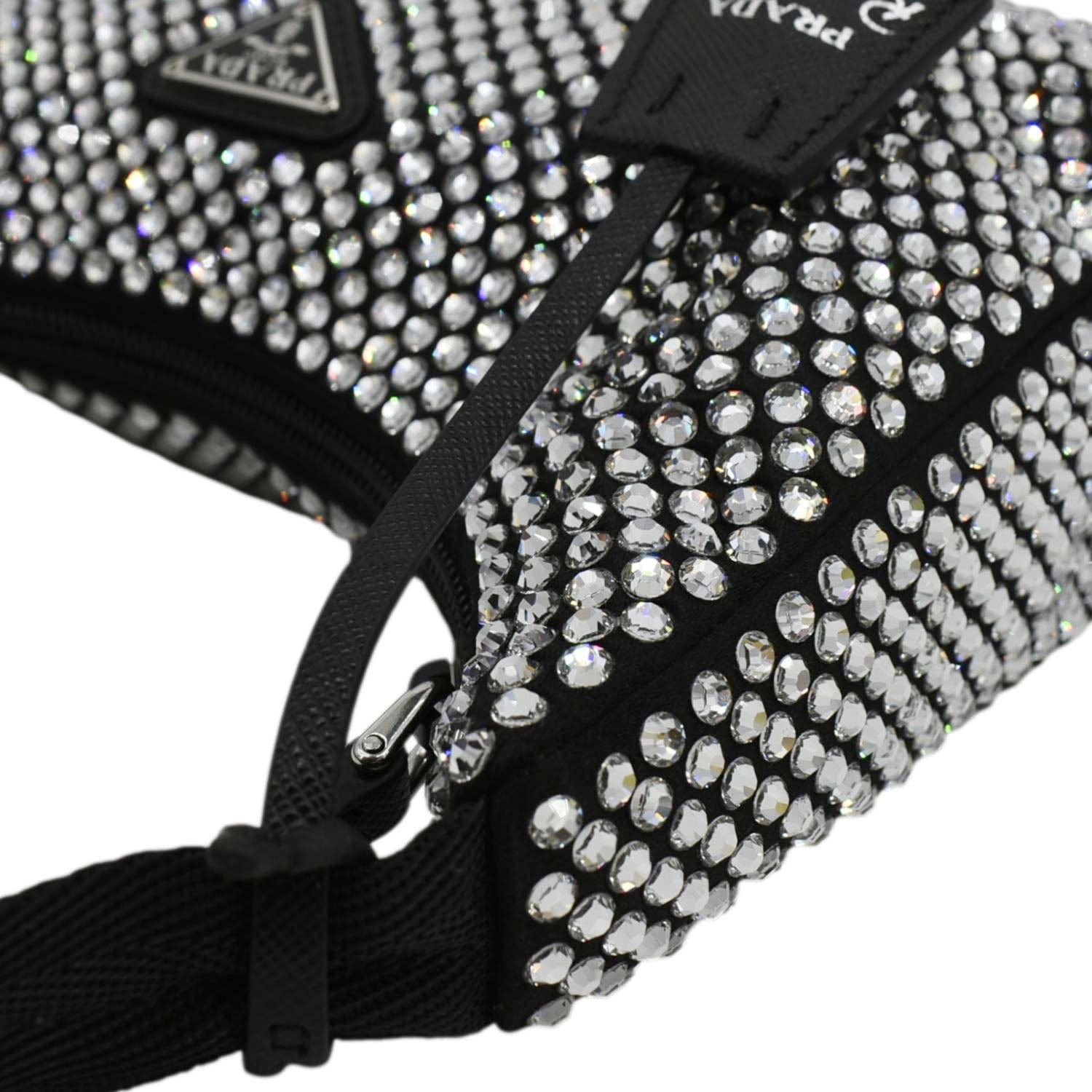 PRADA Mini Re-Edition 2000 Crystal Embellished Satin Tote Bag Black