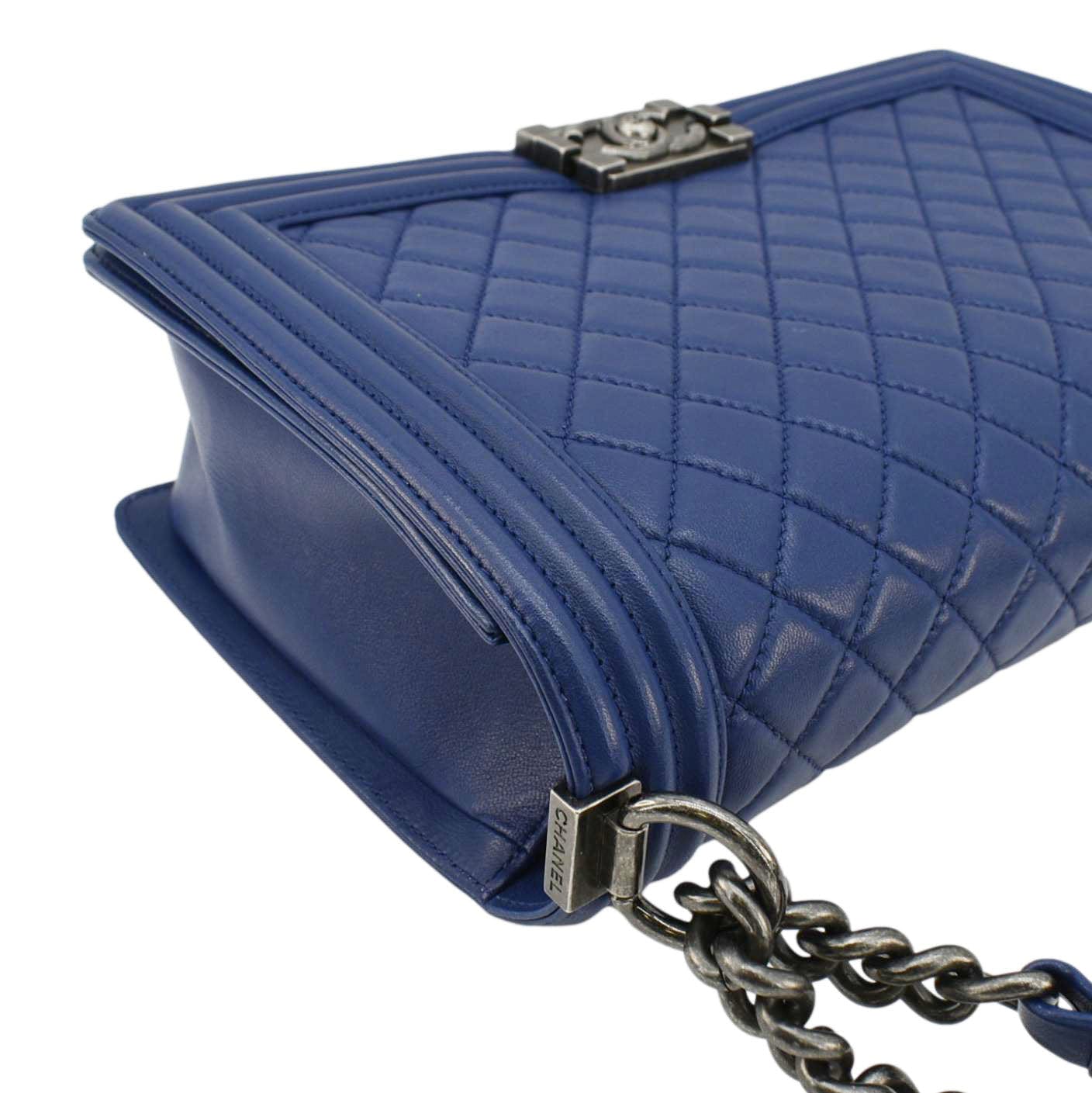 Chanel Boy Flap Calf Leather Crossbody Bag Blue