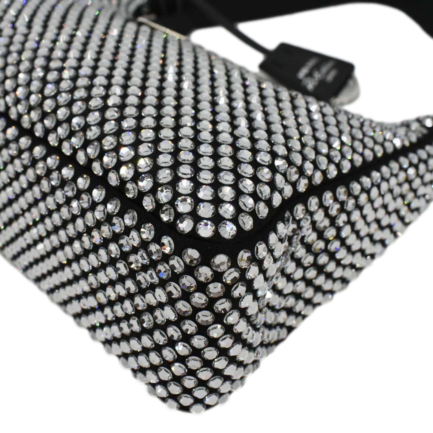 PRADA Mini Re-Edition 2000 Crystal Embellished Satin Tote Bag Black