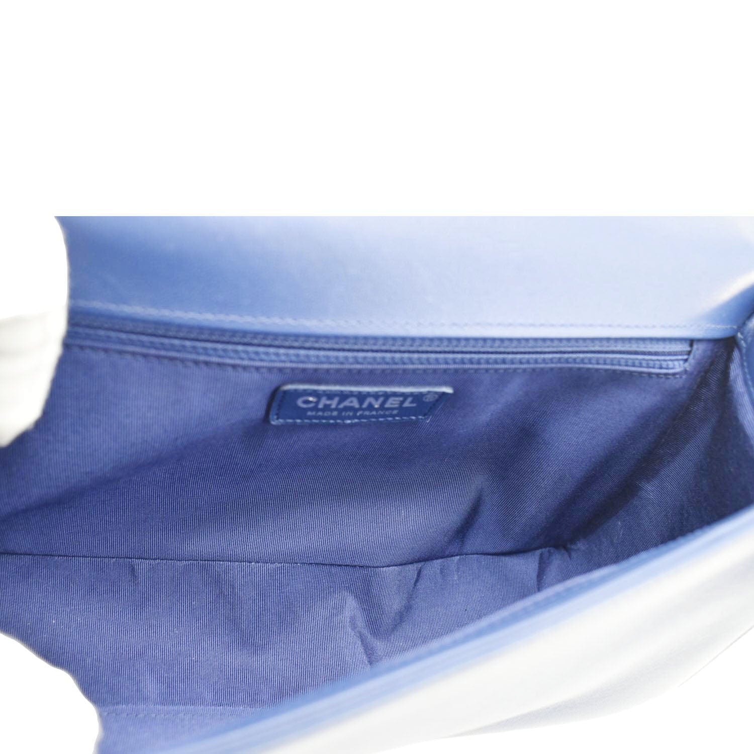 Chanel Boy Flap Calf Leather Crossbody Bag Blue