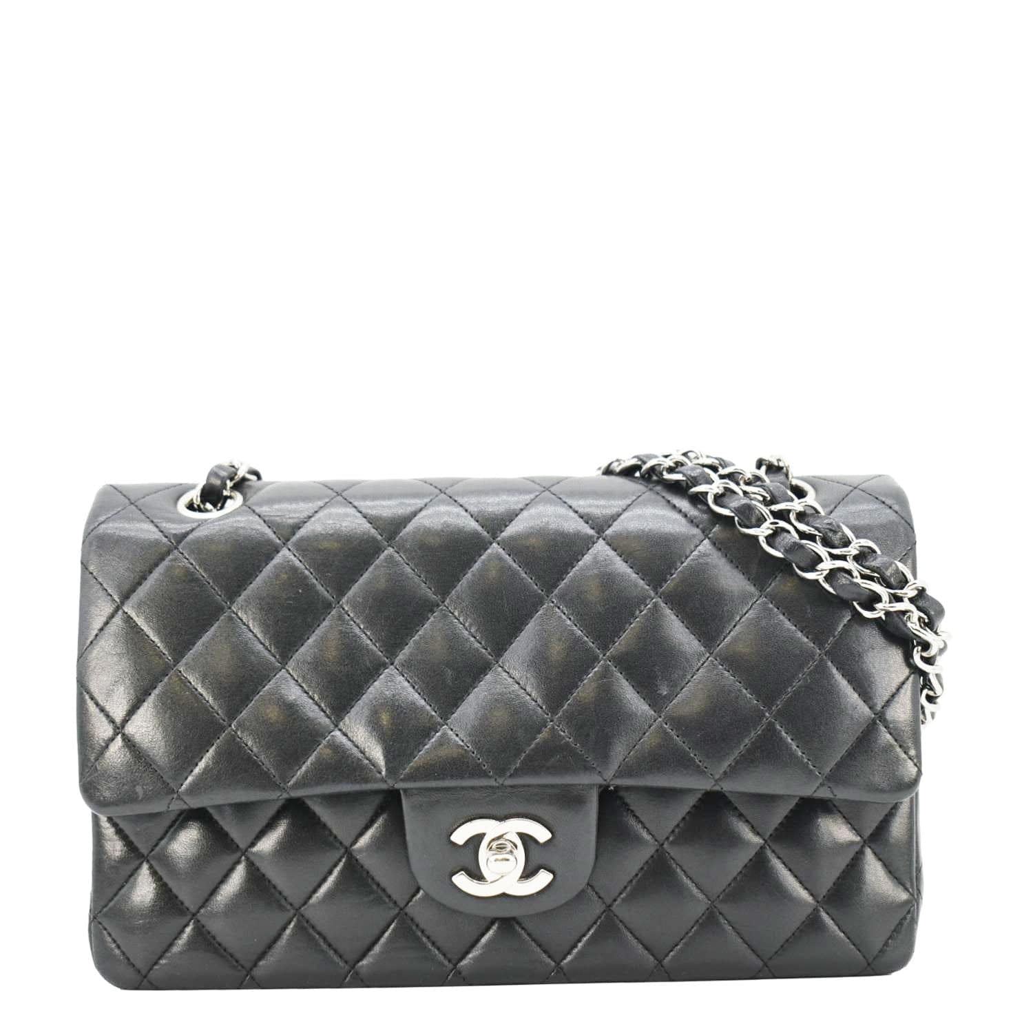 Chanel Medium Double Flap Lambskin Leather Shoulder Bag Black