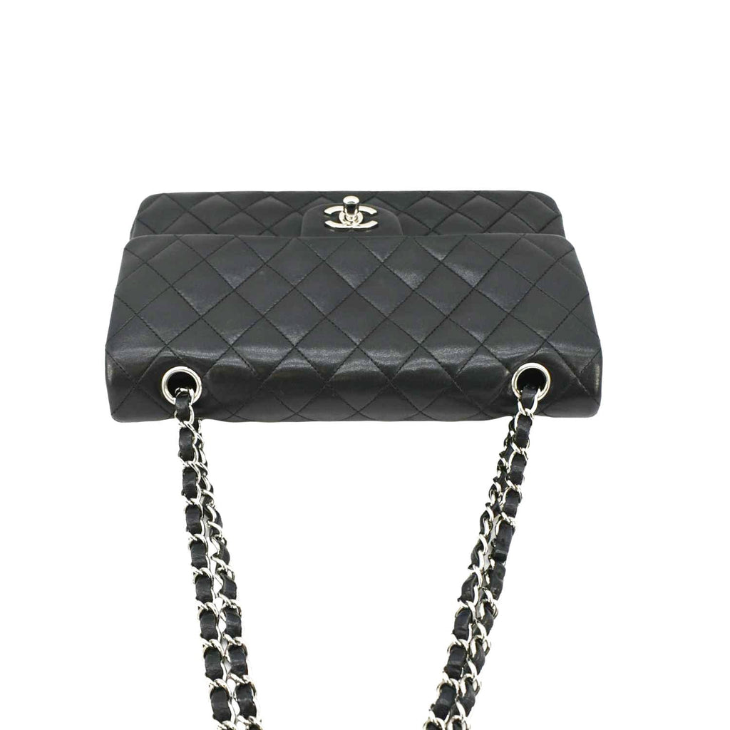 Chanel Medium Double Flap Lambskin Leather Shoulder Bag Black