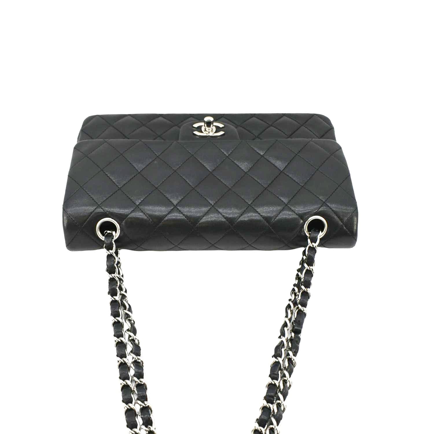 Chanel Medium Double Flap Lambskin Leather Shoulder Bag Black