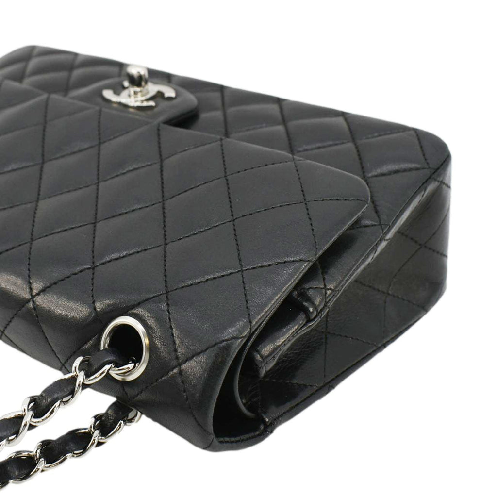 Chanel Medium Double Flap Lambskin Leather Shoulder Bag Black