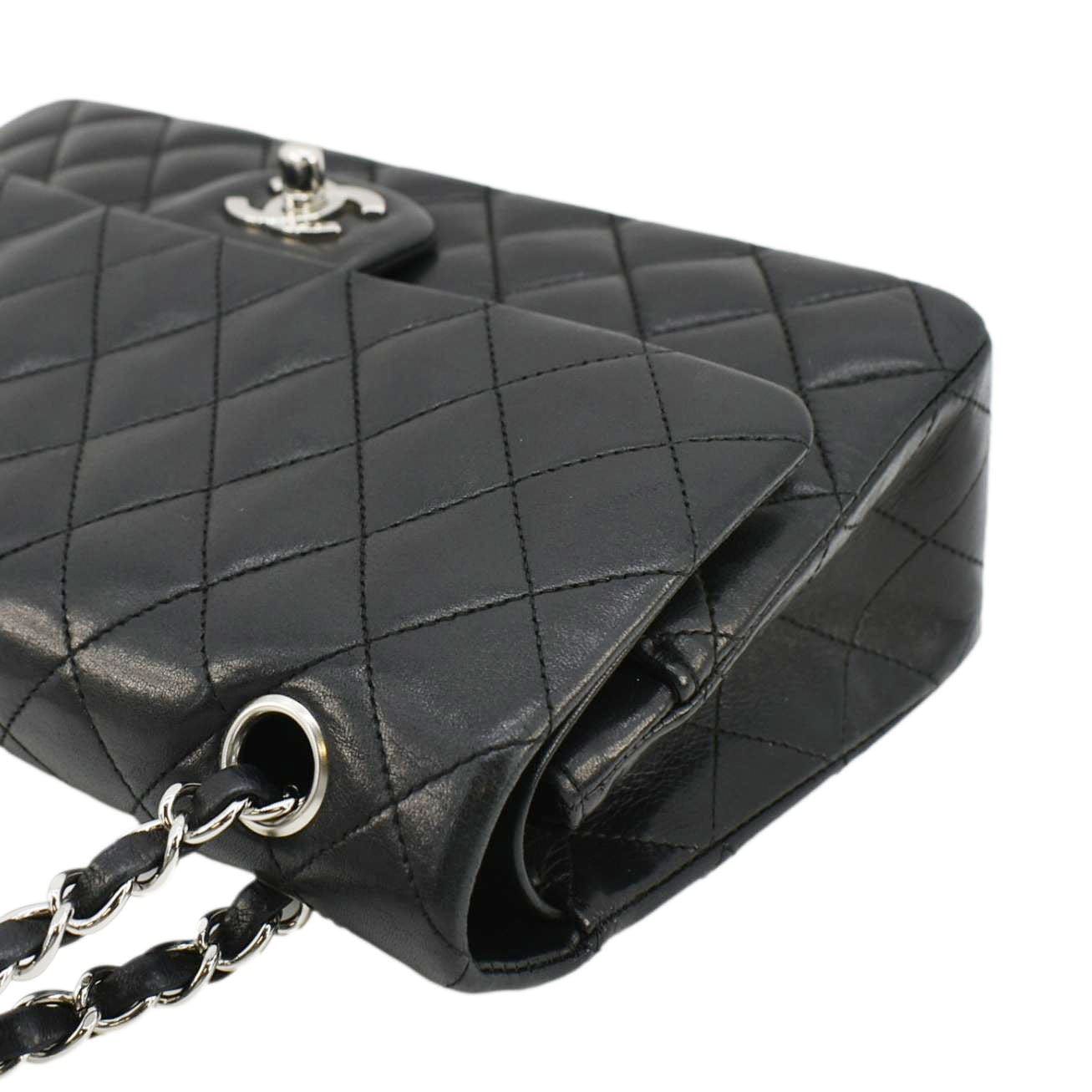 Chanel Medium Double Flap Lambskin Leather Shoulder Bag Black