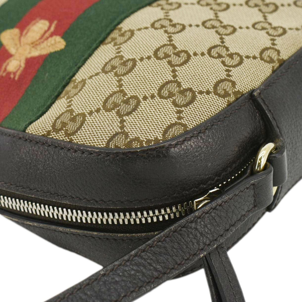 GUCCI Bee Web Gucci Canvas Camera Crossbody Bag Beige 412008
