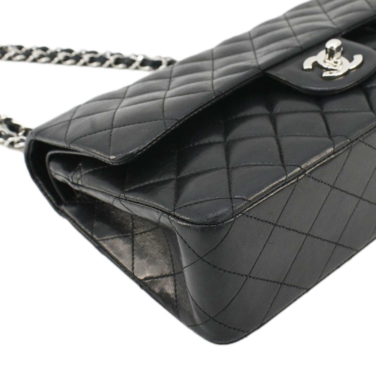 Chanel Medium Double Flap Lambskin Leather Shoulder Bag Black