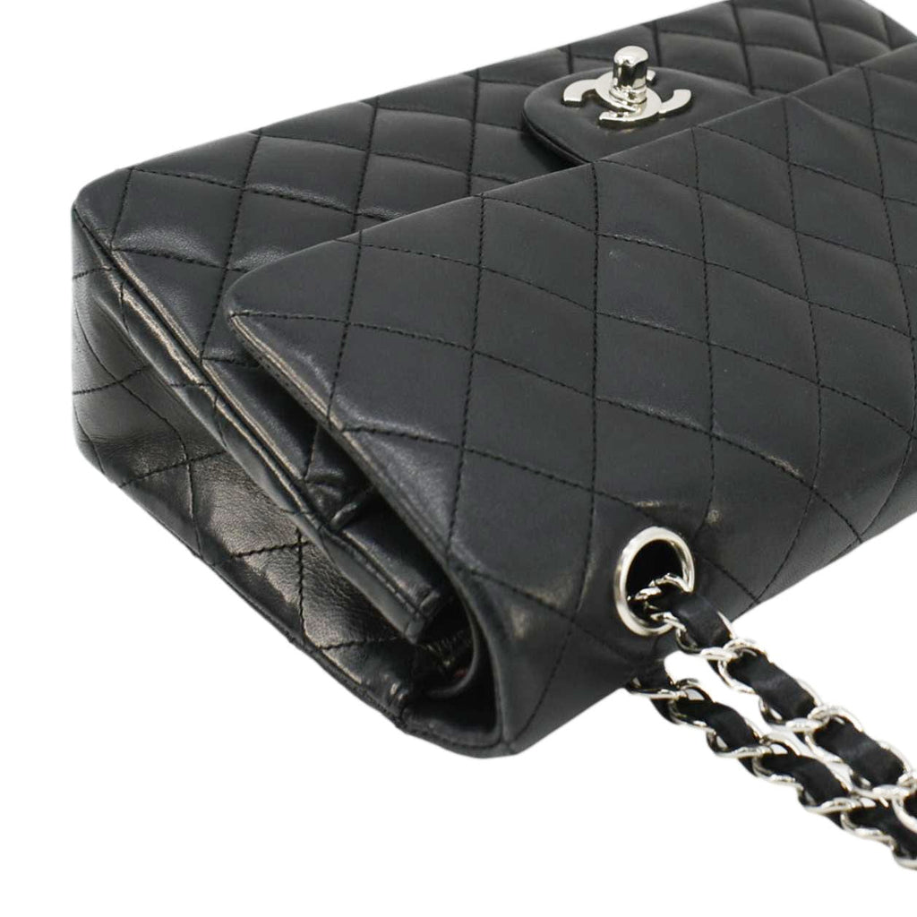 Chanel Medium Double Flap Lambskin Leather Shoulder Bag Black