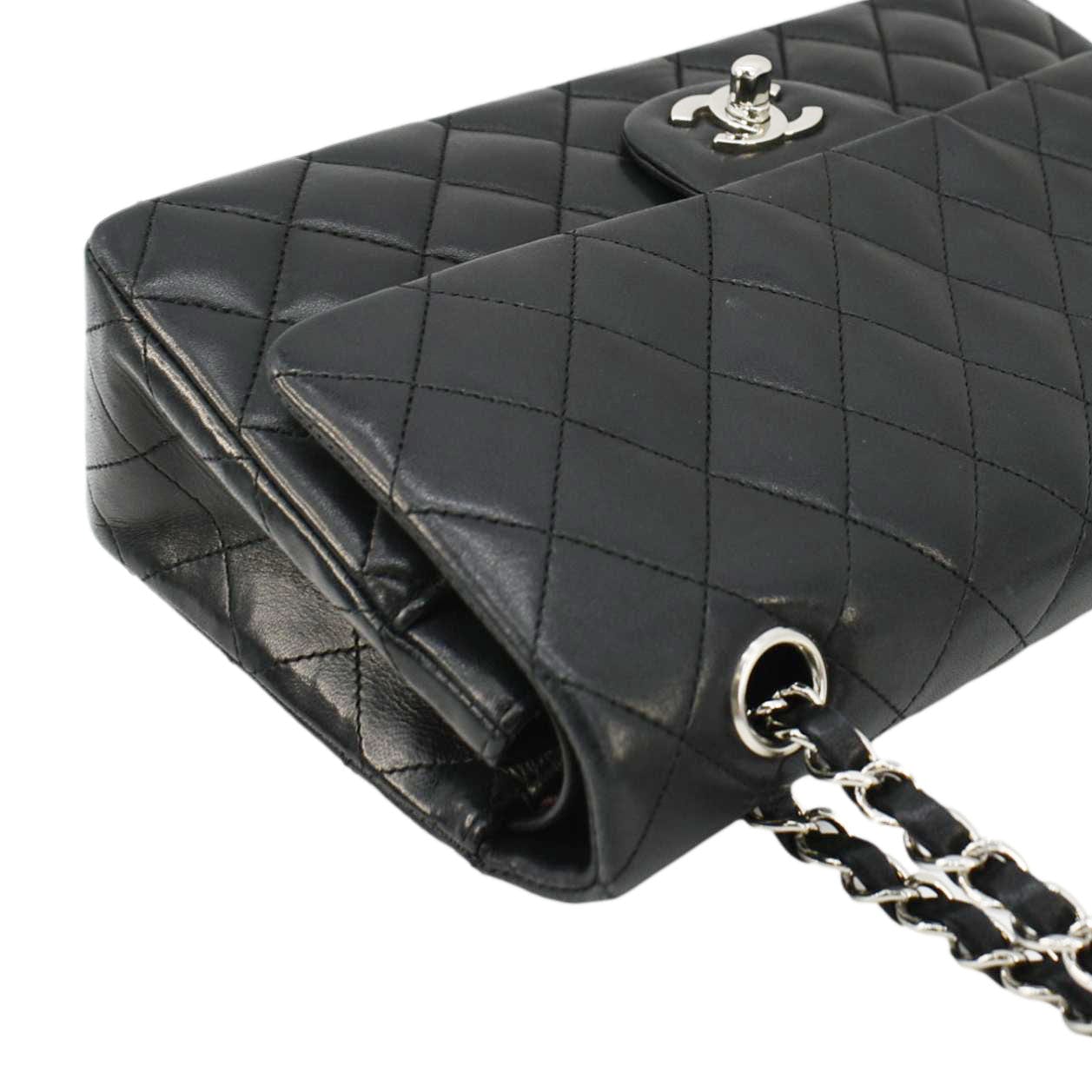 Chanel Medium Double Flap Lambskin Leather Shoulder Bag Black