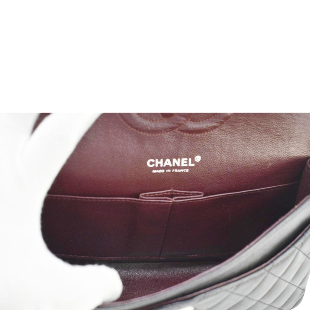 Chanel Medium Double Flap Lambskin Leather Shoulder Bag Black