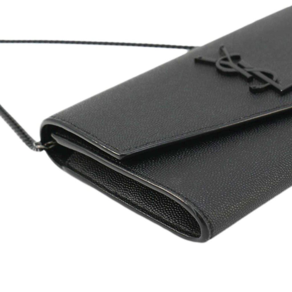 YVES SAINT LAURENT Uptown Grain De Poudre Embossed Leather Crossbody Chain Wallet Black