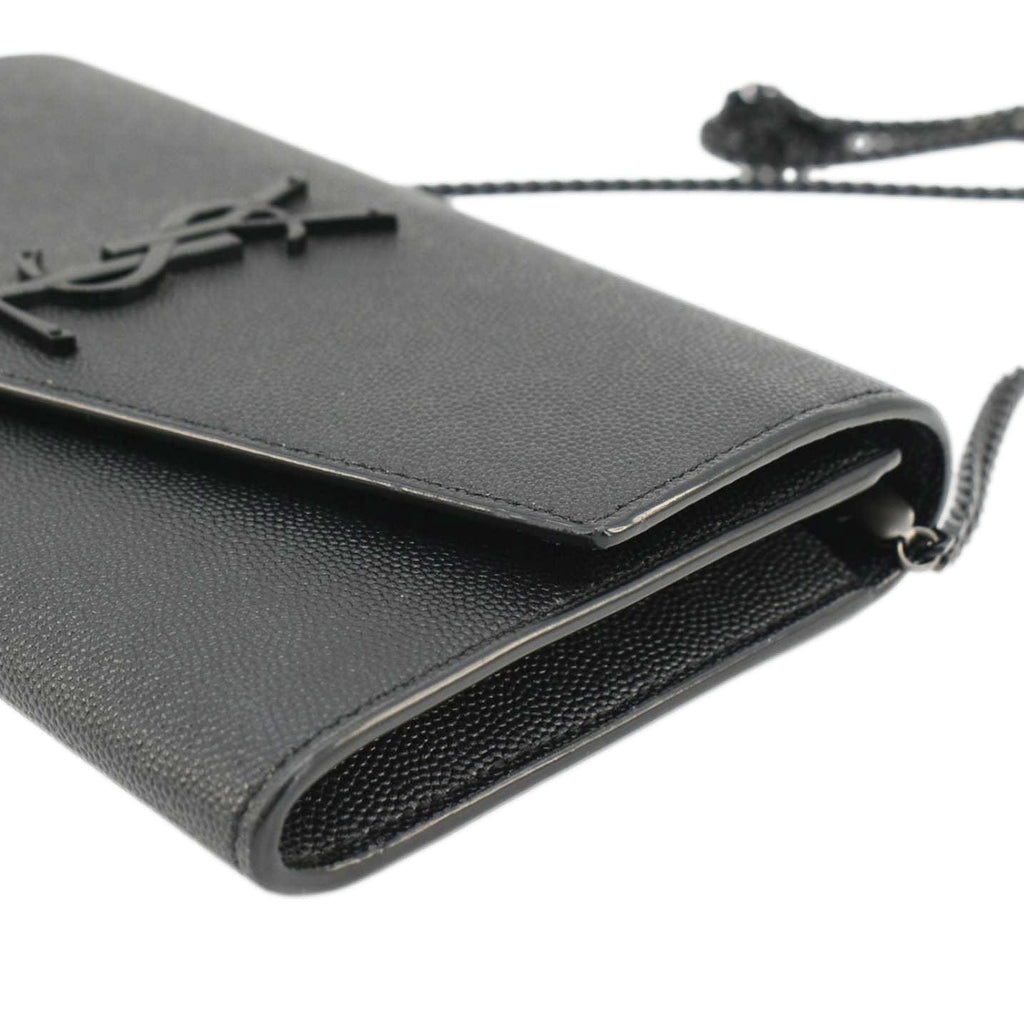 YVES SAINT LAURENT Uptown Grain De Poudre Embossed Leather Crossbody Chain Wallet Black