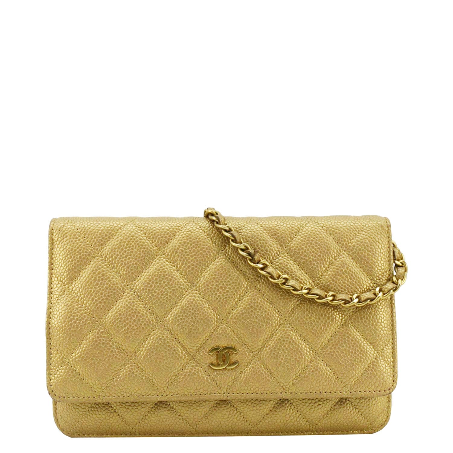 Chanel WOC Quilted Caviar Leather Crossbody Bag Beige