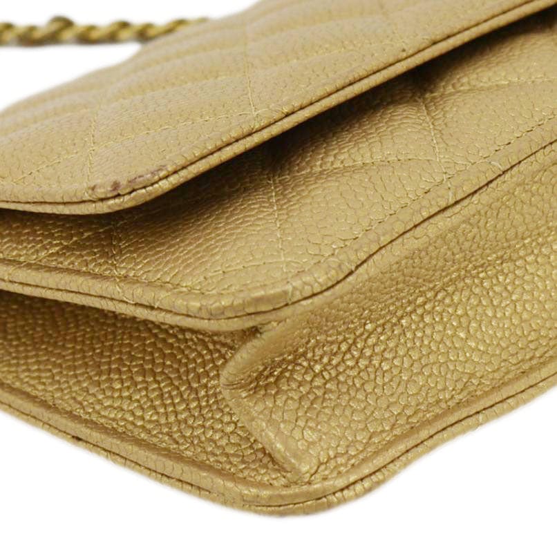 Chanel WOC Quilted Caviar Leather Crossbody Bag Beige