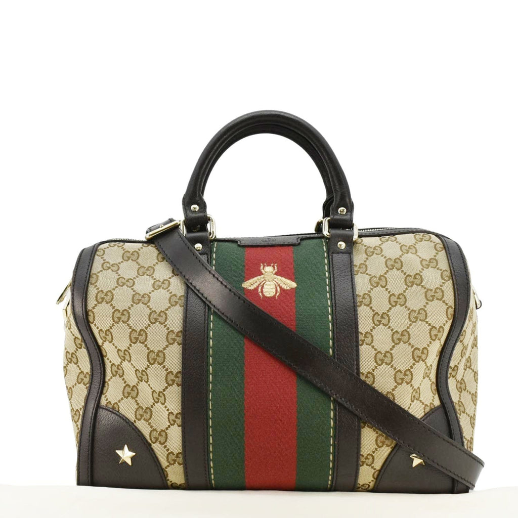 GUCCI Webby Bee Gucci Canvas Boston Bag Beige 406868