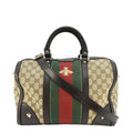 GUCCI Webby Bee Gucci Canvas Boston Bag Beige 406868