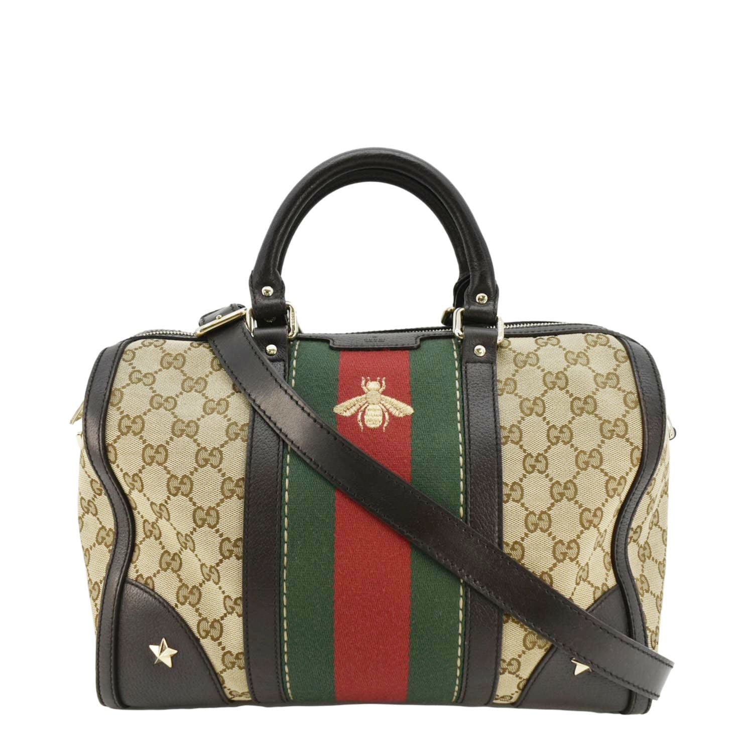 GUCCI Webby Bee Gucci Canvas Boston Bag Beige 406868