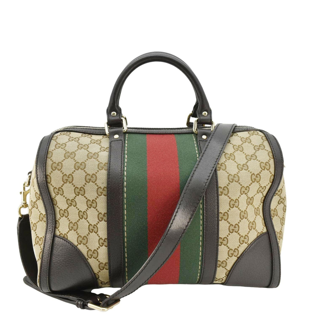 GUCCI Webby Bee Gucci Canvas Boston Bag Beige 406868