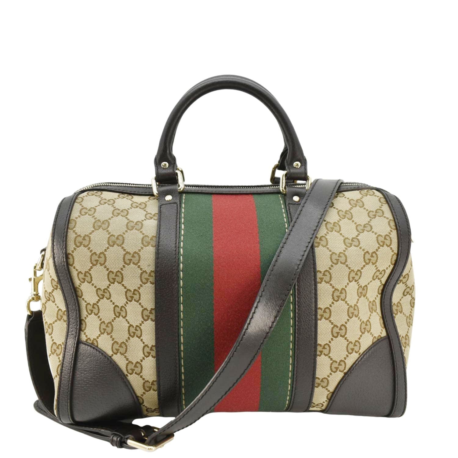 GUCCI Webby Bee Gucci Canvas Boston Bag Beige 406868