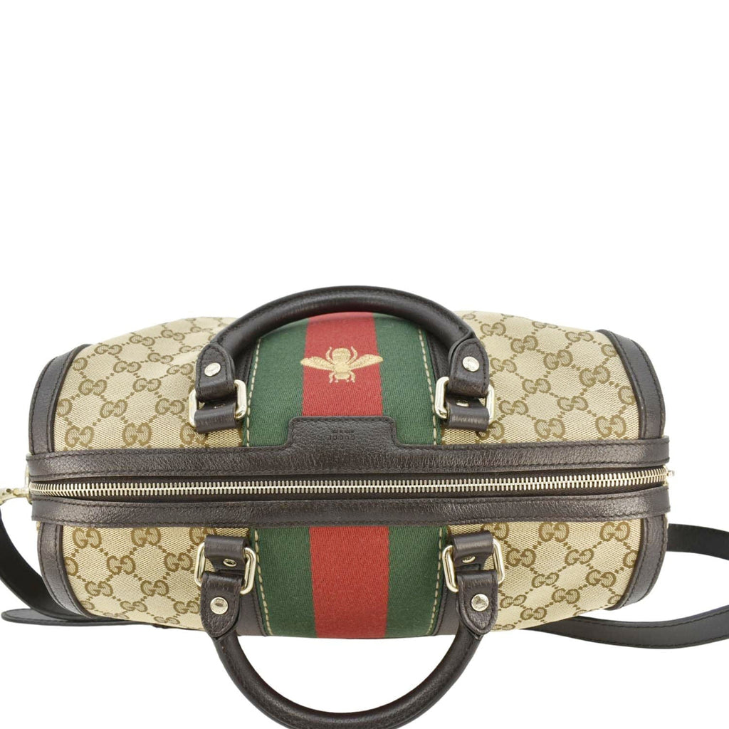 GUCCI Webby Bee Gucci Canvas Boston Bag Beige 406868