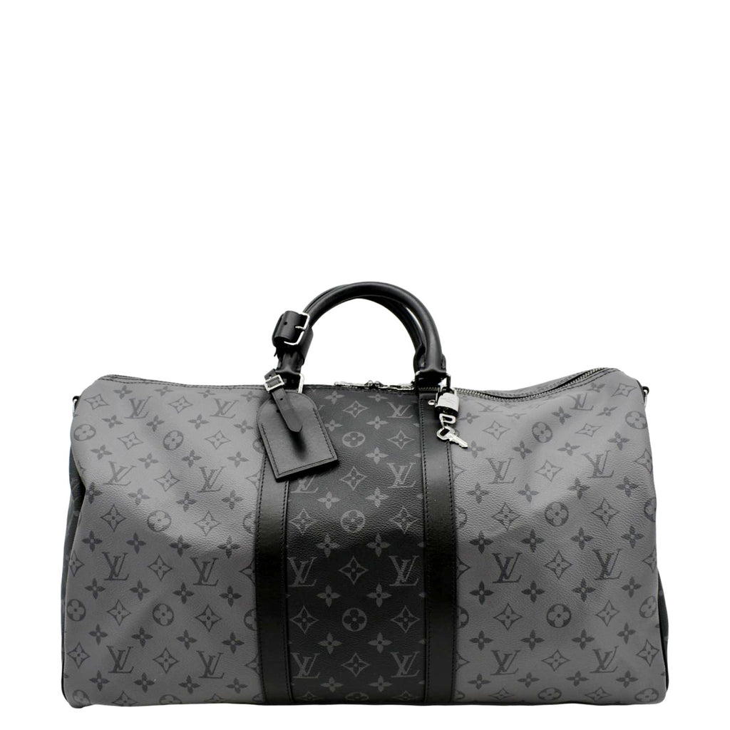 LOUIS VUITTON Keepall 50 Bandouliere Monogram Eclipse Travel Bag Black