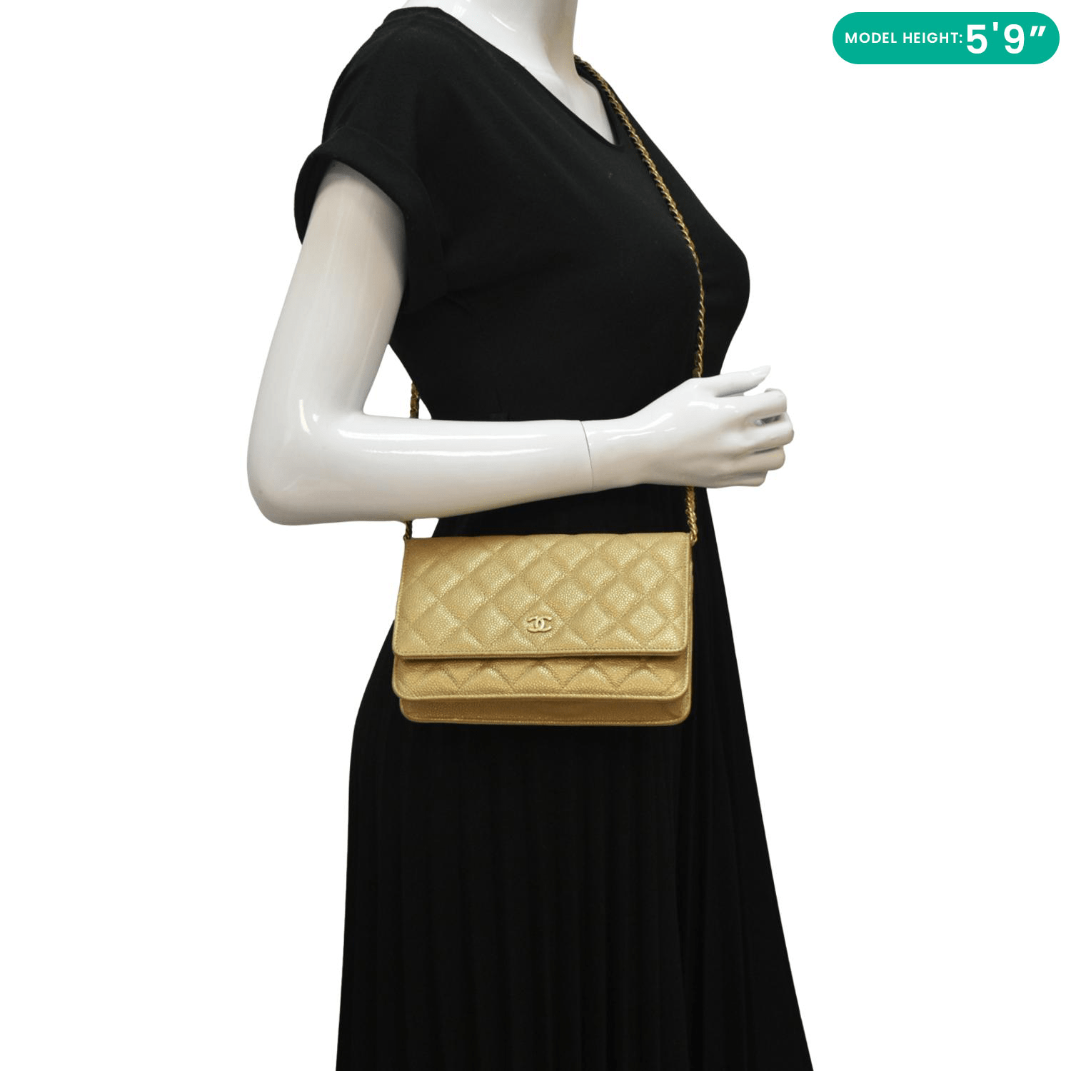 Chanel WOC Quilted Caviar Leather Crossbody Bag Beige