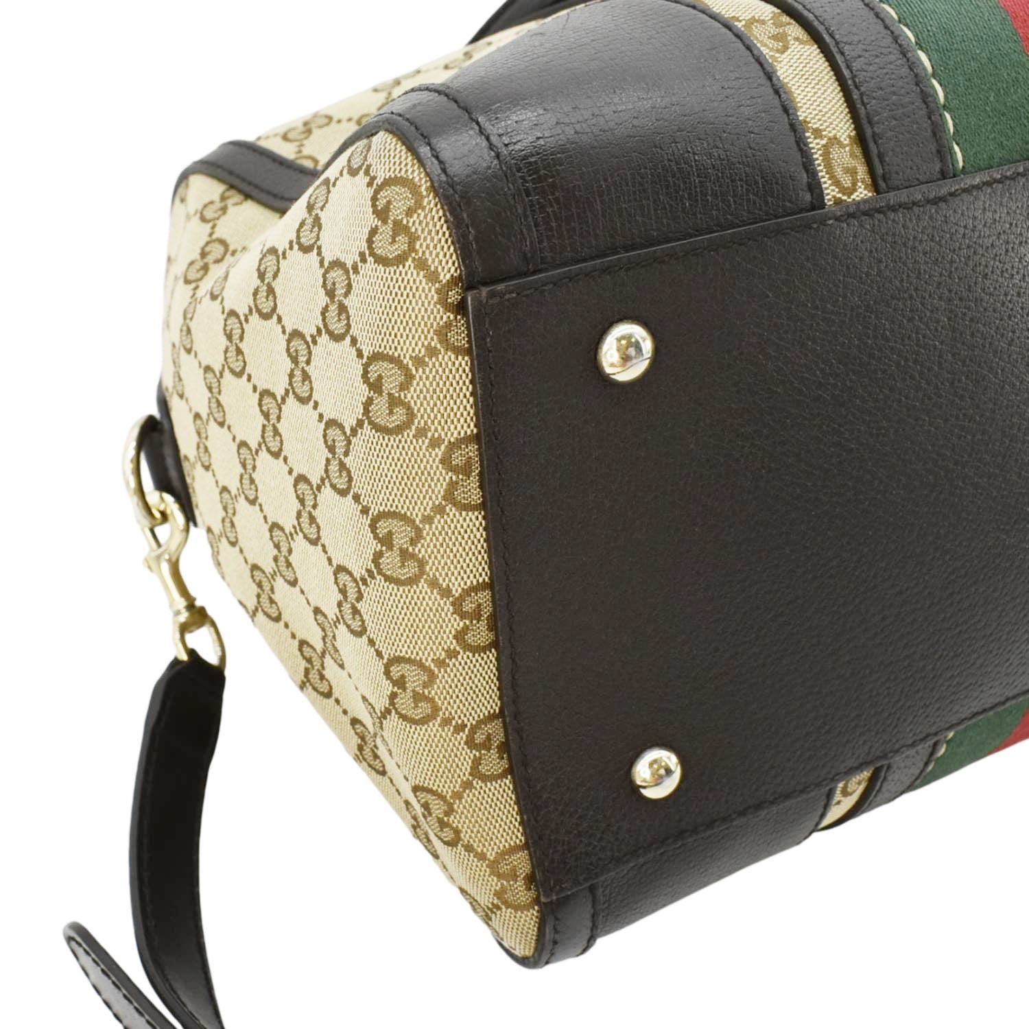 GUCCI Webby Bee Gucci Canvas Boston Bag Beige 406868