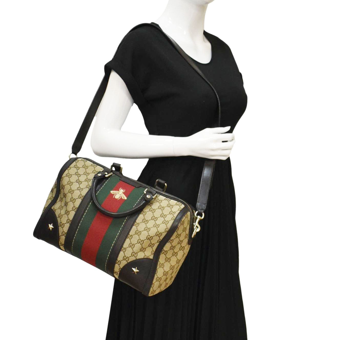 GUCCI Webby Bee Gucci Canvas Boston Bag Beige 406868
