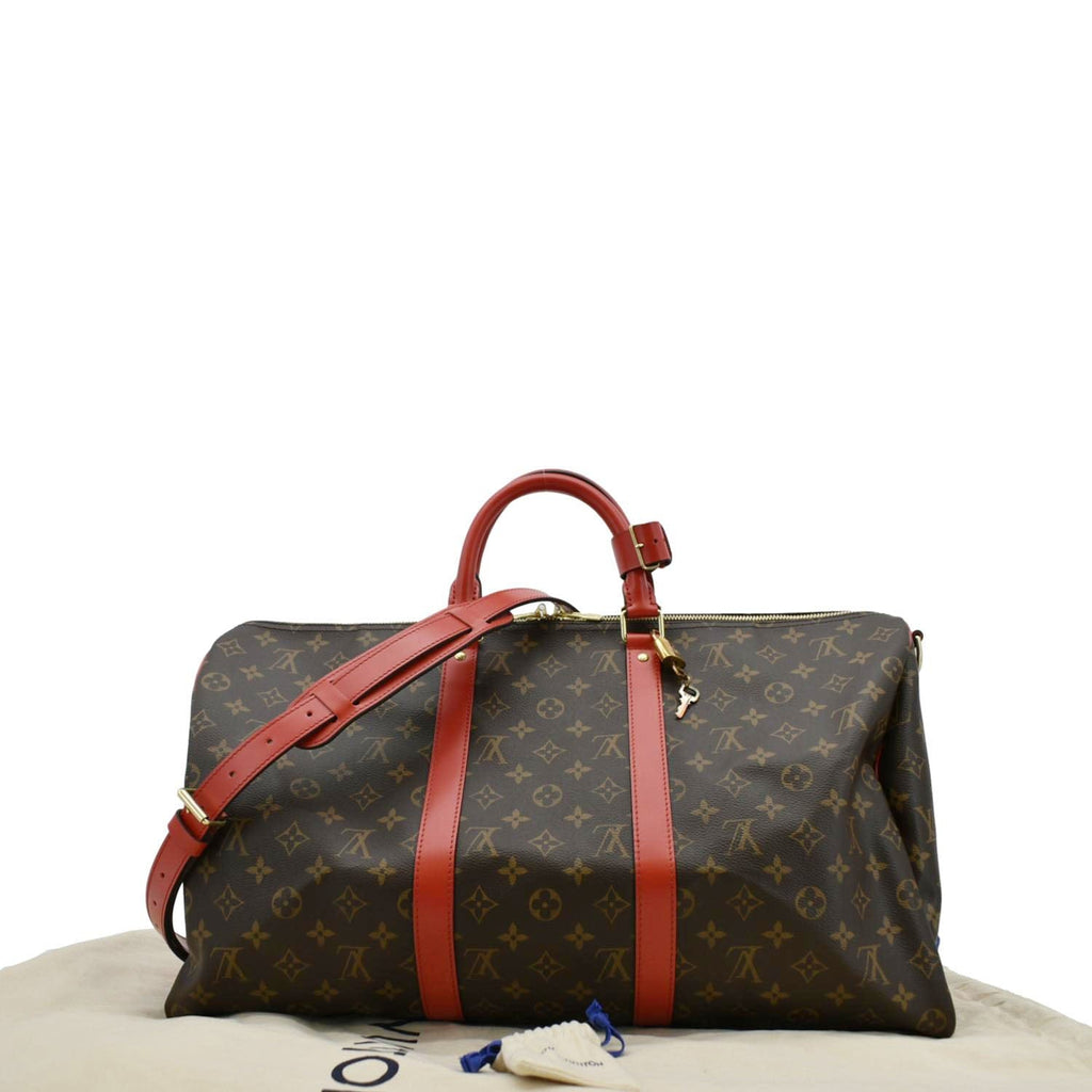 LOUIS VUITTON Keepall 55 Bandouliere Monogram Canvas Travel Bag Red