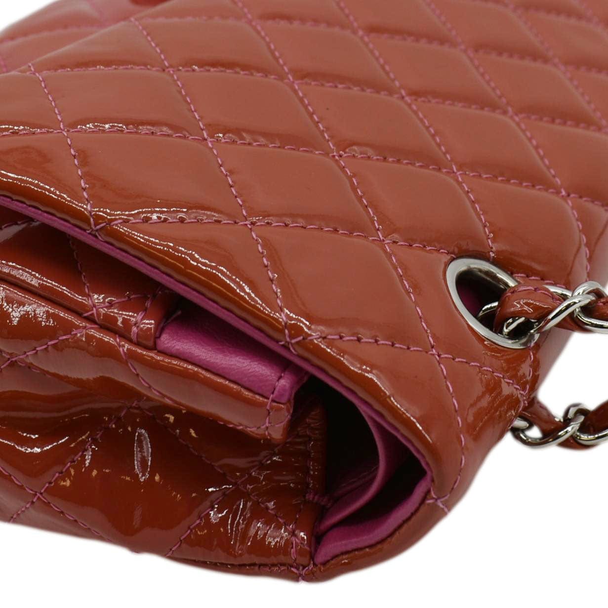 Chanel Classic Medium Double Flap Patent Leather Shoulder Bag Red