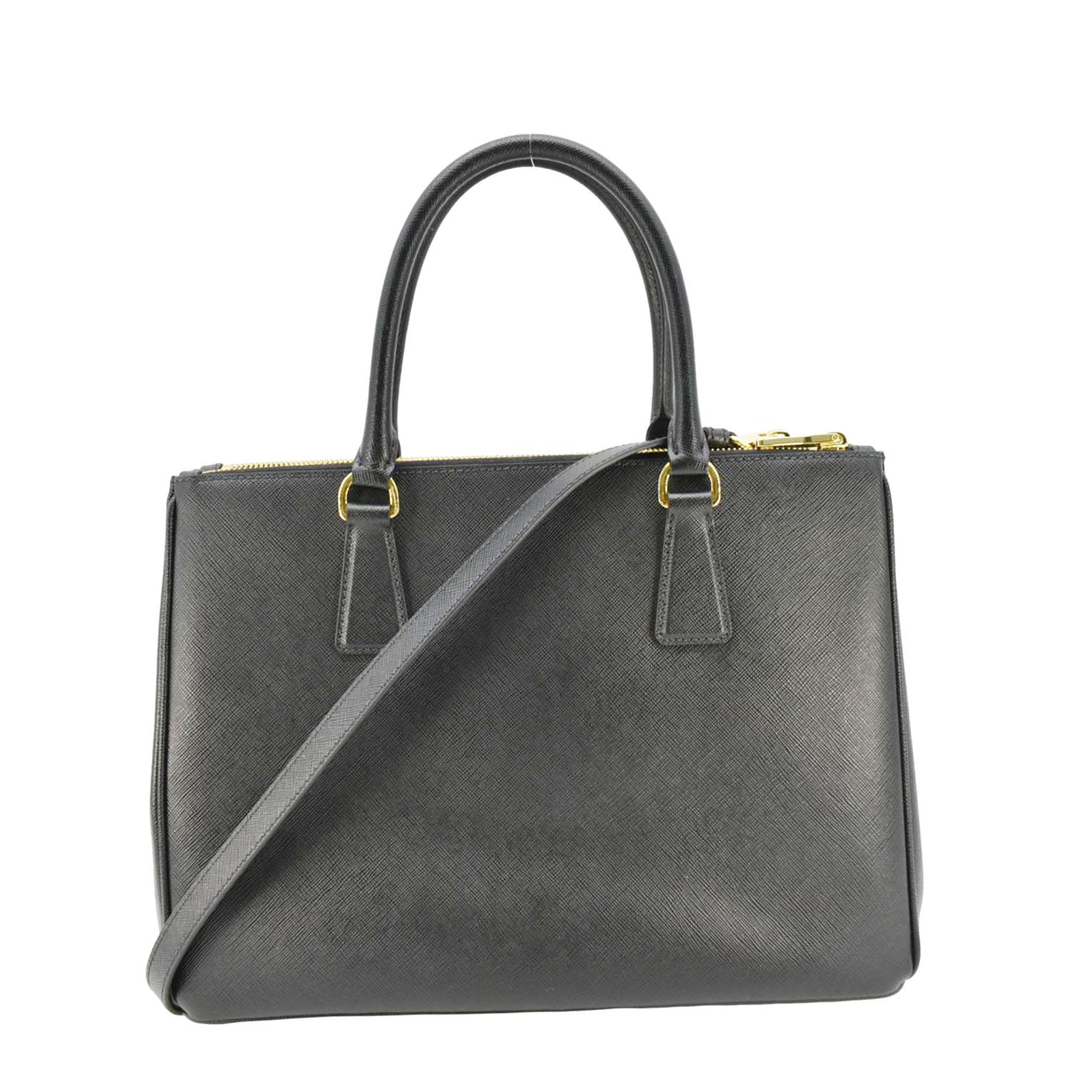 PRADA Galleria Double Zip Saffiano Leather Top Handle Tote Bag Black