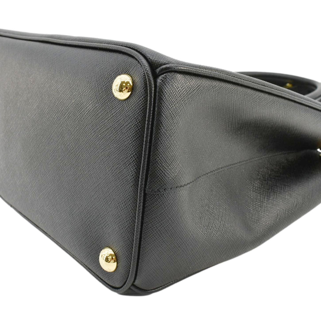PRADA Galleria Double Zip Saffiano Leather Top Handle Tote Bag Black