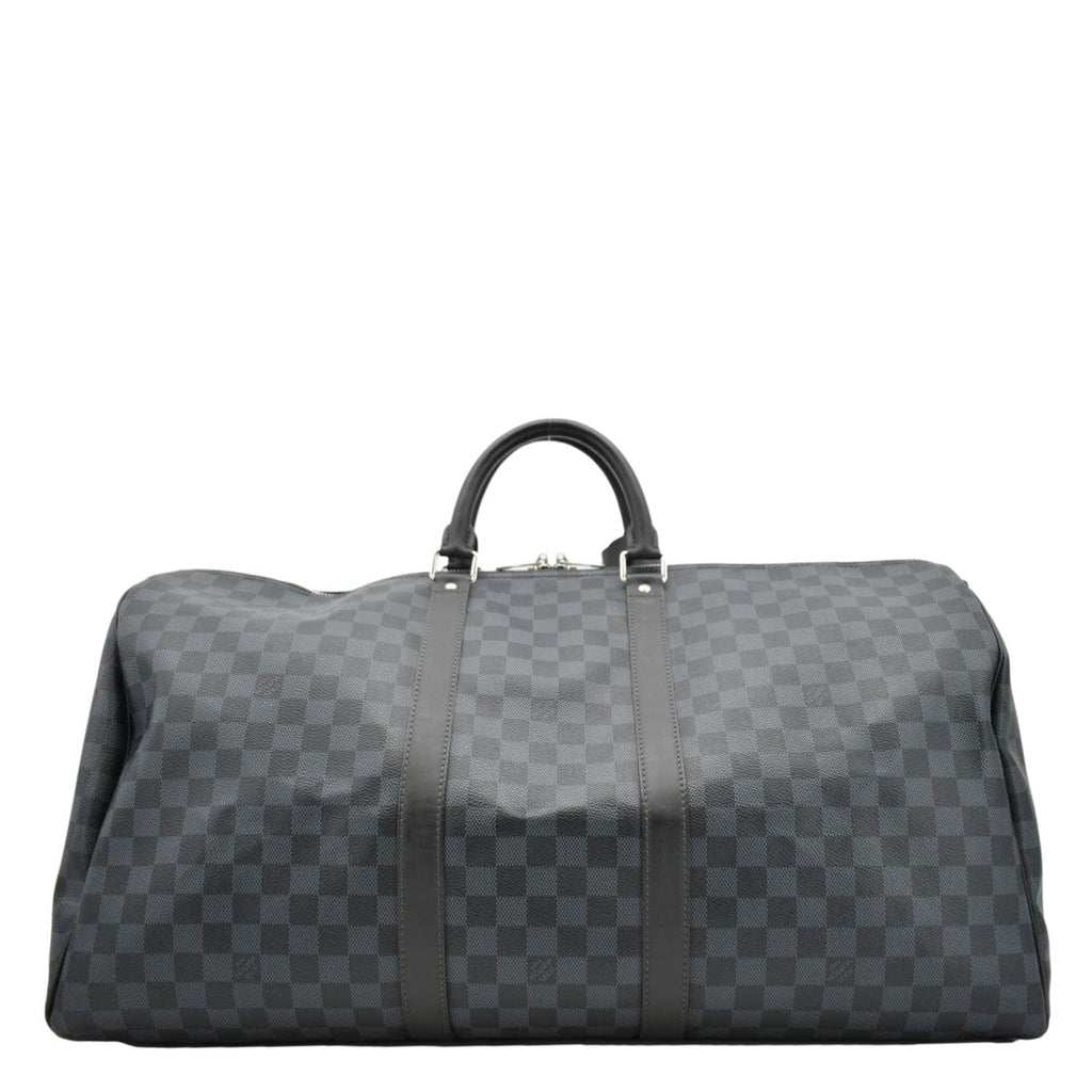 LOUIS VUITTON Keepall 55 Bandouliere Damier Cobalt Travel Bag Black
