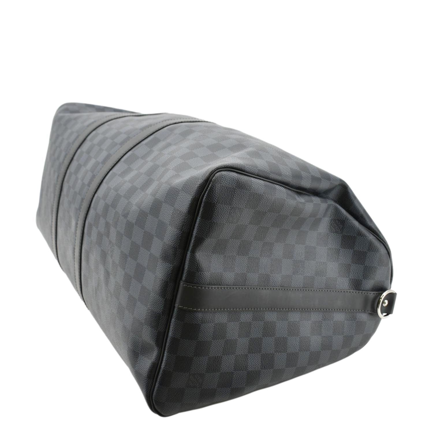 LOUIS VUITTON Keepall 55 Bandouliere Damier Cobalt Travel Bag Black