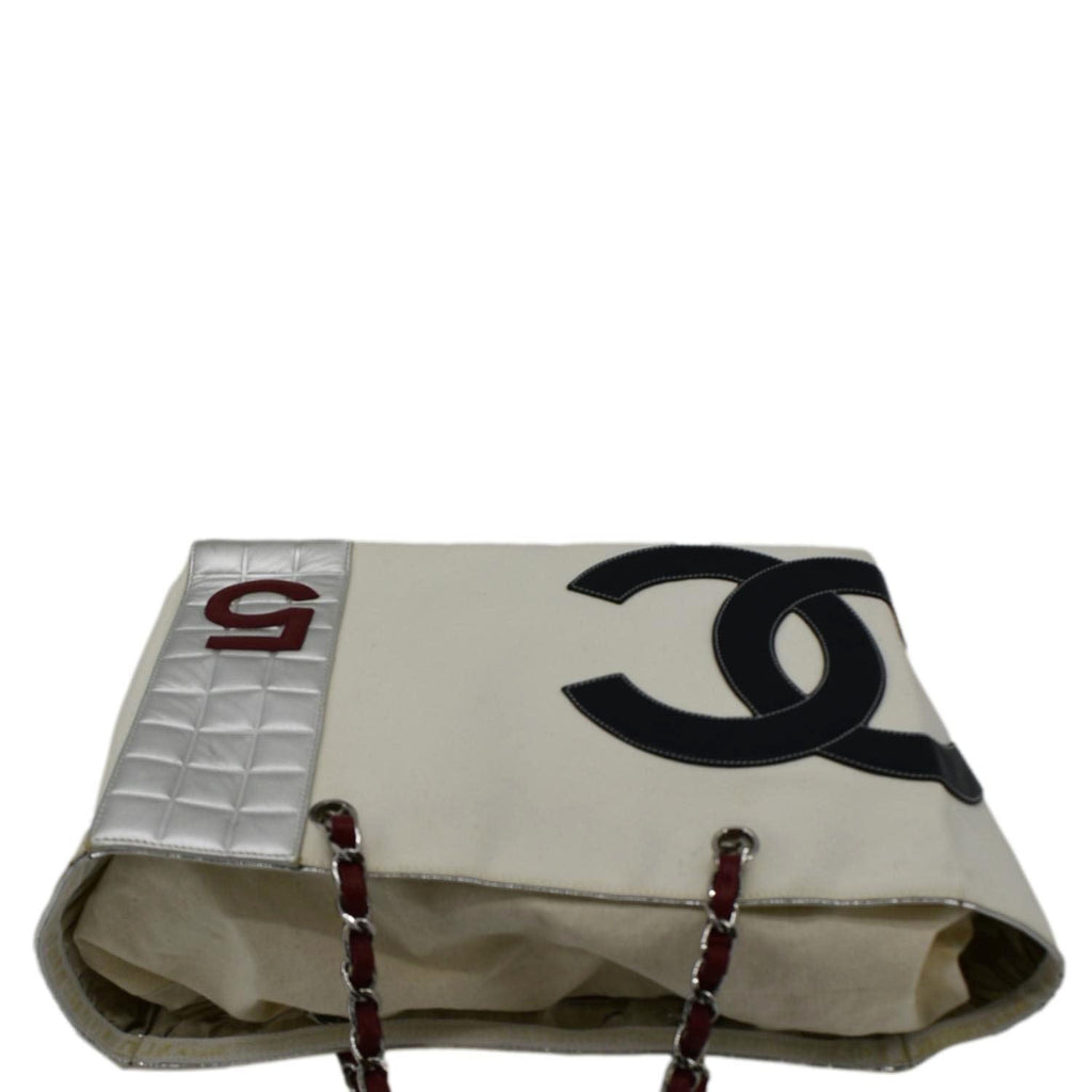 Chanel Foil No.5 Canvas Chain Shopping Tote Bag White