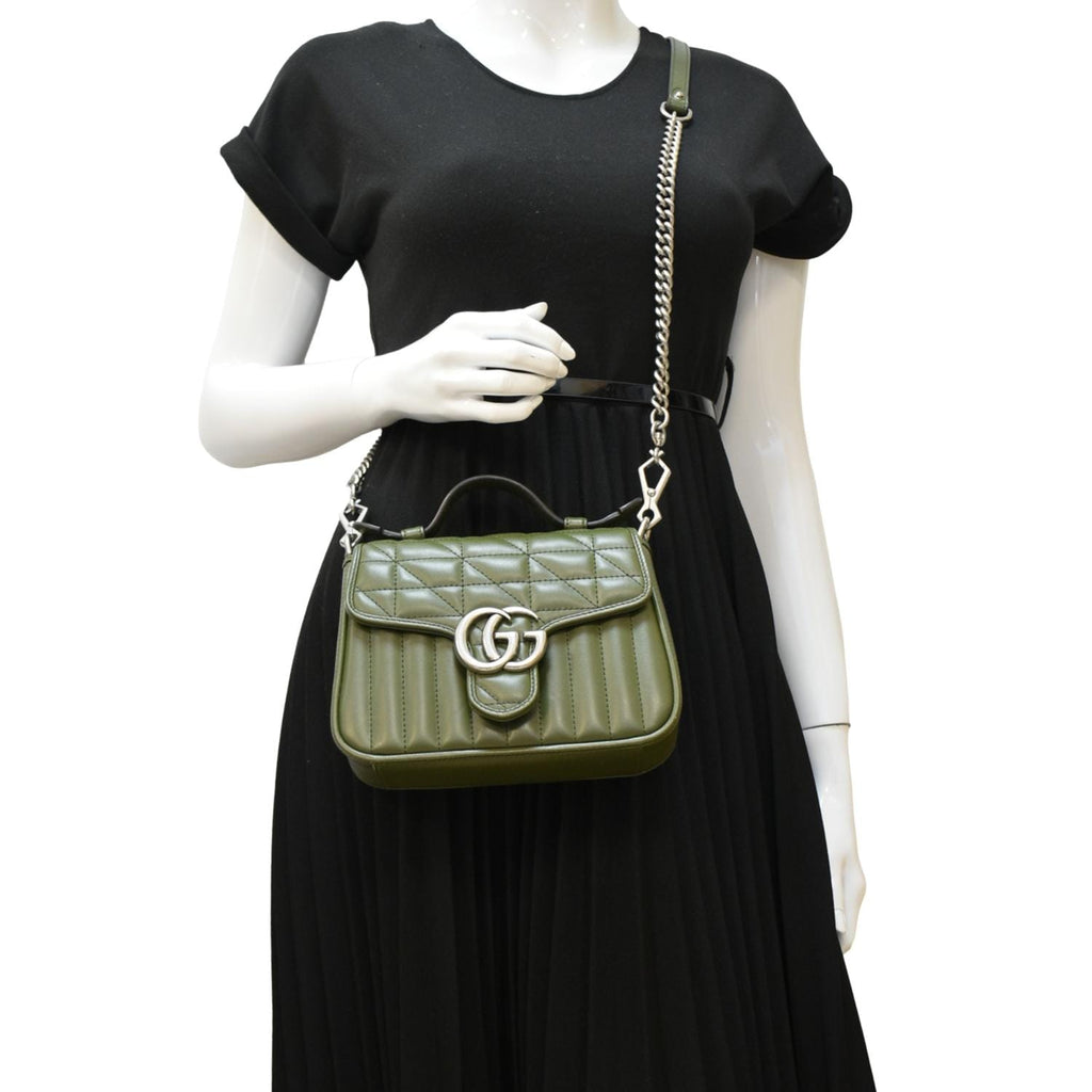 GUCCI Gucci Marmont Mini Top Handle Crossbody Bag Olive 583571