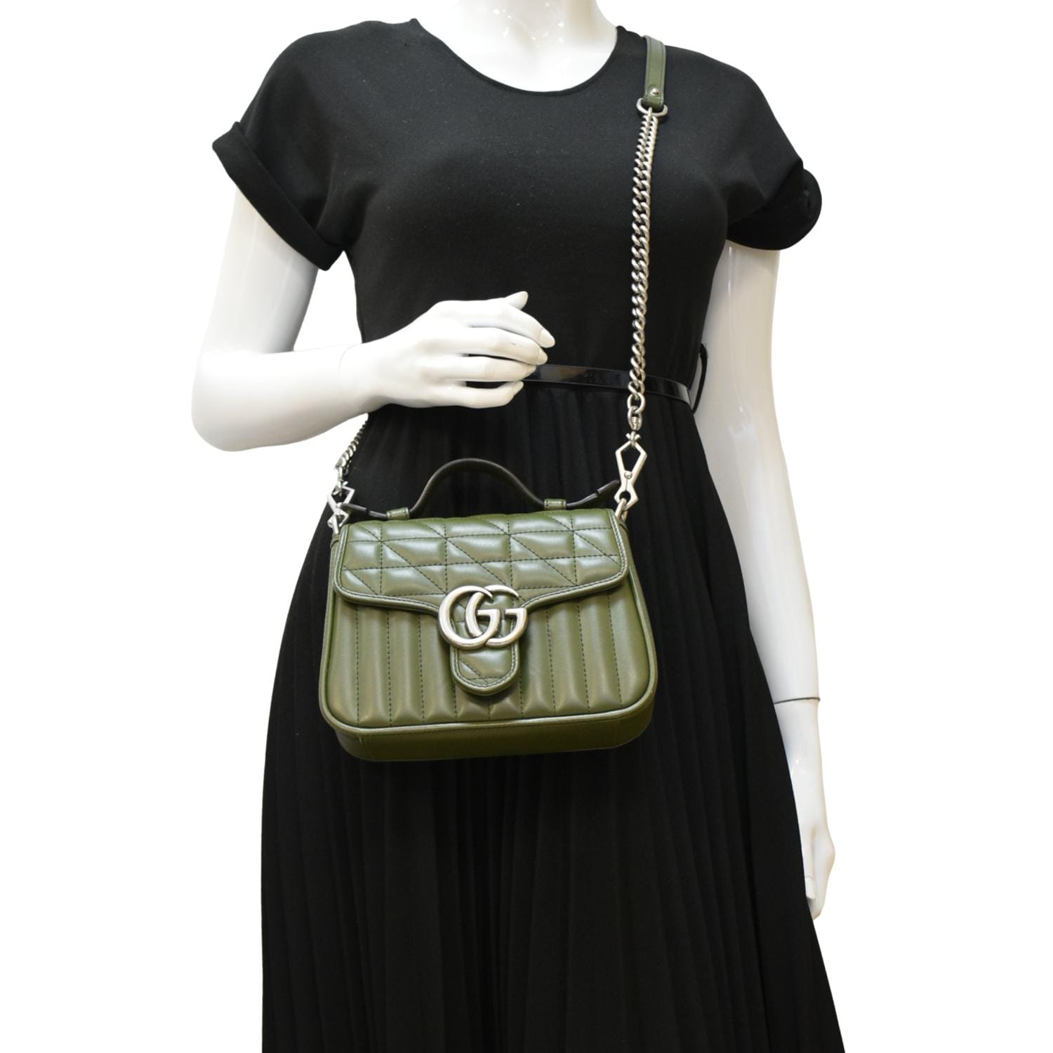 GUCCI Gucci Marmont Mini Top Handle Crossbody Bag Olive 583571