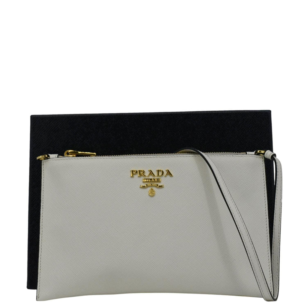 PRADA Vitello Phenix Mini Saffiano Leather Shoulder Bag White