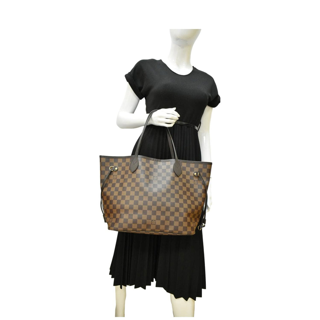 LOUIS VUITTON Neverfull MM Damier Ebene Tote Bag Brown