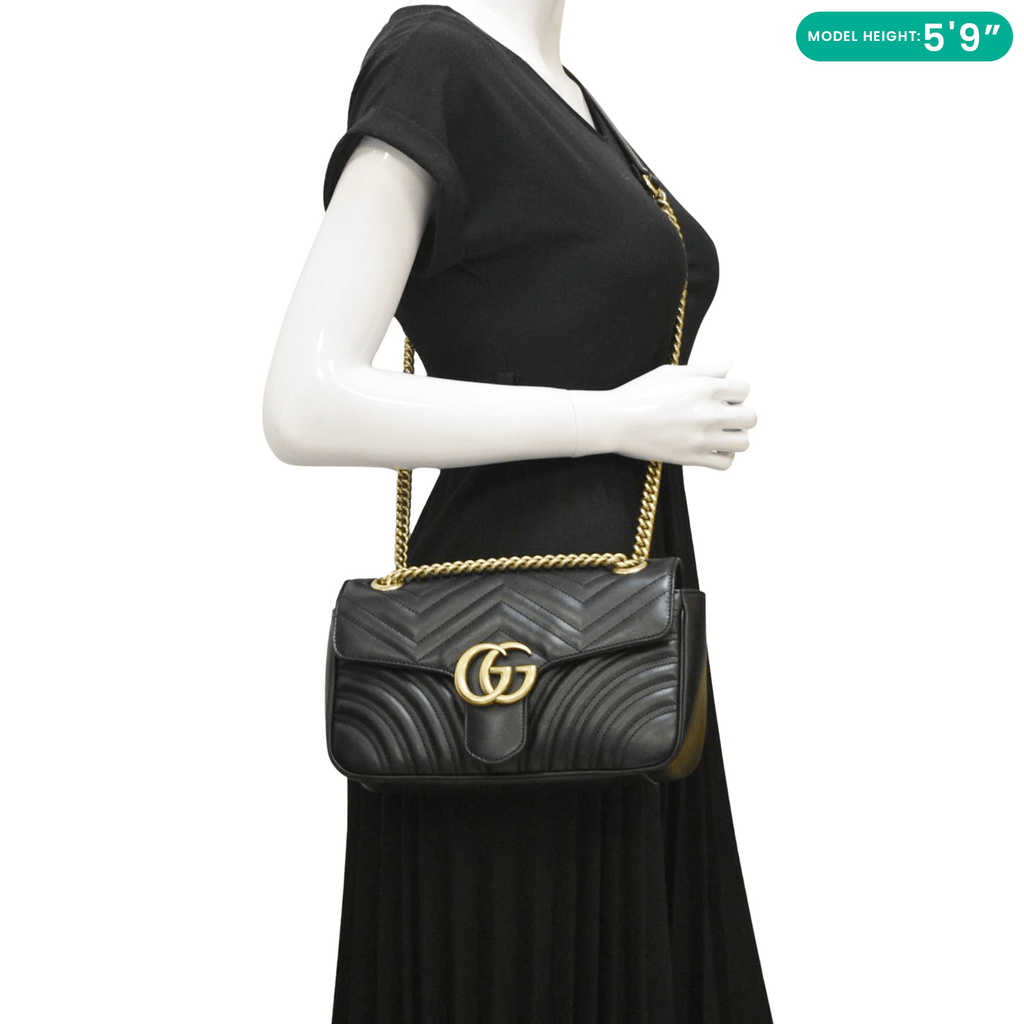 GUCCI Gucci Marmont Small Matelasse Leather Crossbody Bag Black 443497