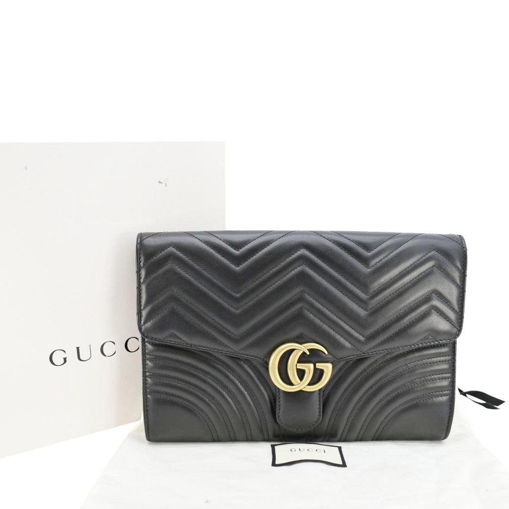 GUCCI Gucci Marmont Matelasse Chevron Leather Clutch Bag Black 498079