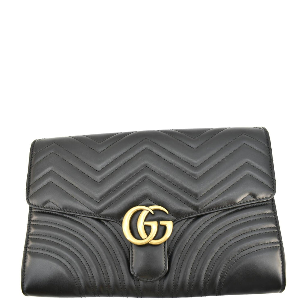 GUCCI Gucci Marmont Matelasse Chevron Leather Clutch Bag Black 498079