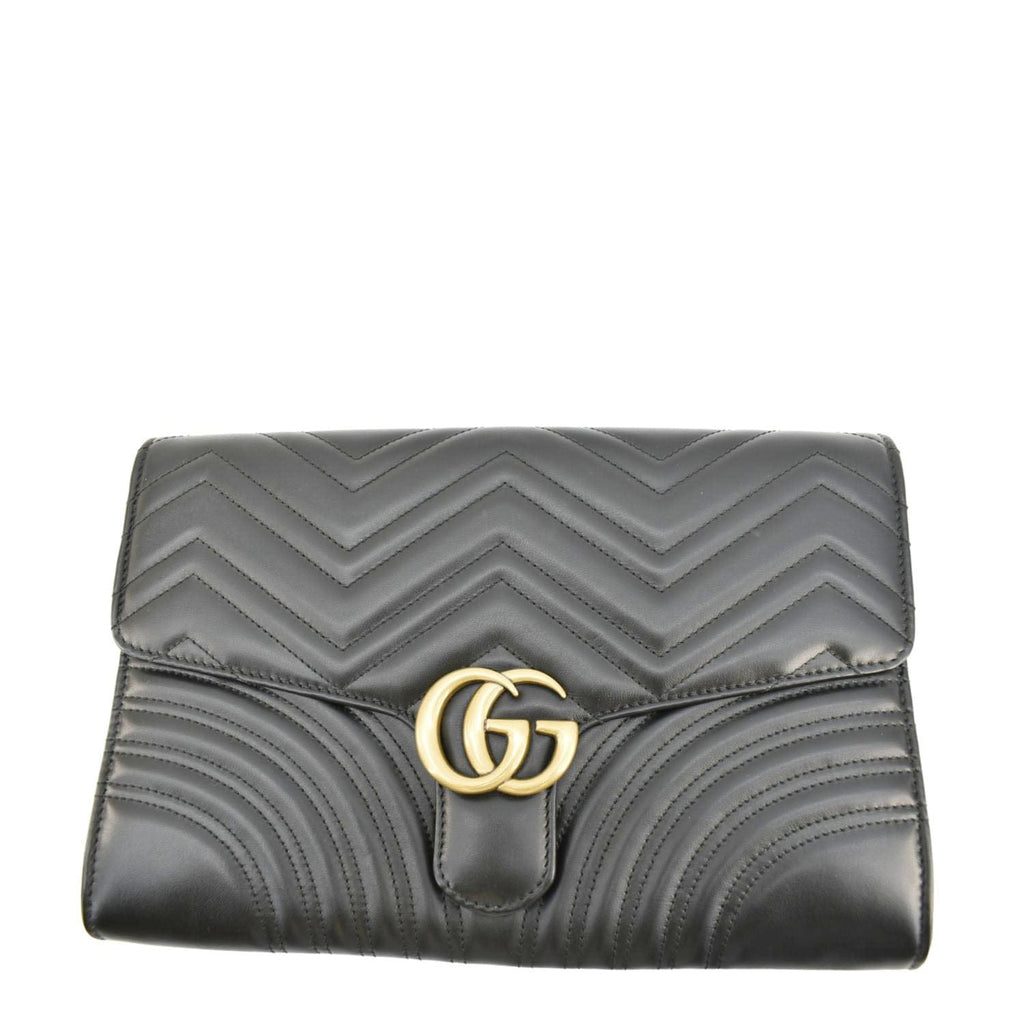 GUCCI Gucci Marmont Matelasse Chevron Leather Clutch Bag Black 498079